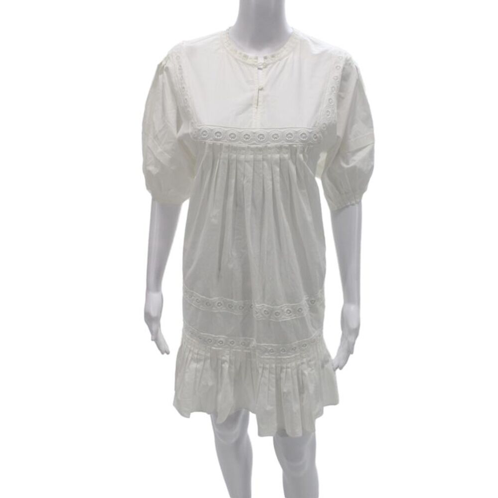 Nicole Miller Collection Women Shirt Dress White Cotton Short Sleeve Size L